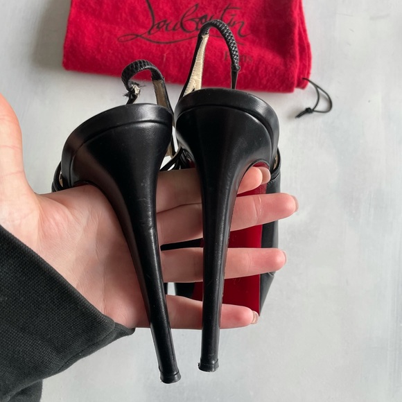 Christian Louboutin Black Leather Strappy Platform Pump Heels - Picture 7 of 10